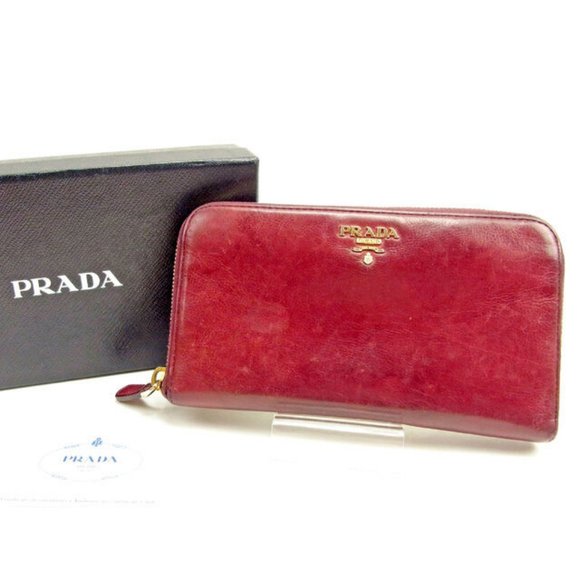 Prada Wallet Purse Long Wallet Red Woman Authentic Used - Picture 1 of 6